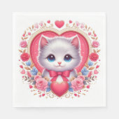 Kitten met rode strik met romantische bloemenharte servet (Voorkant)