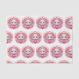 Kitten met rode strik met romantische bloemenharte tissuepapier