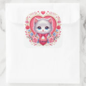 Kitten met rode strik met romantische bloemenharte vierkante sticker (Tas)