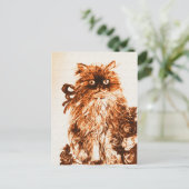 KITTEN MET ROZEN, bruin en wit Briefkaart (Staand voorkant)