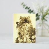 KITTEN MET ROZEN, bruin en wit geel Briefkaart (Staand voorkant)