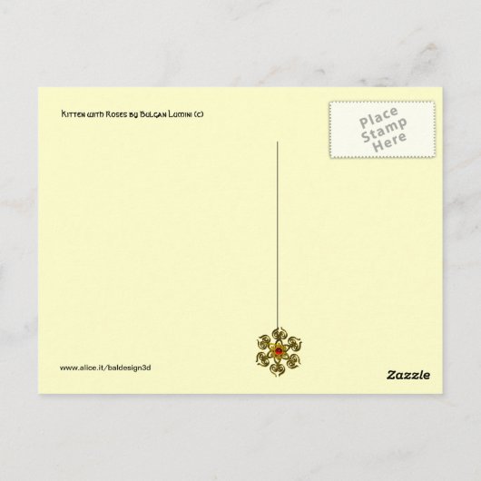 KITTEN MET ROZEN, bruin en wit geel Briefkaart (Achterkant)