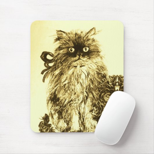 KITTEN MET ROZEN, bruin en wit Muismat (Met muis)