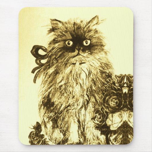 KITTEN MET ROZEN, bruin en wit Muismat (Voorkant)