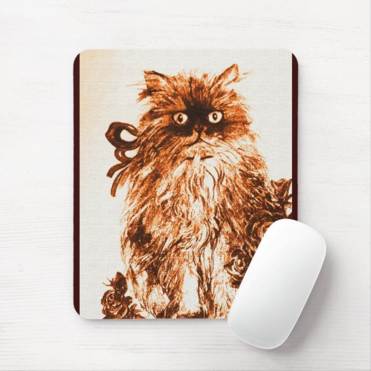 KITTEN MET ROZEN, bruin en wit Muismat (Met muis)