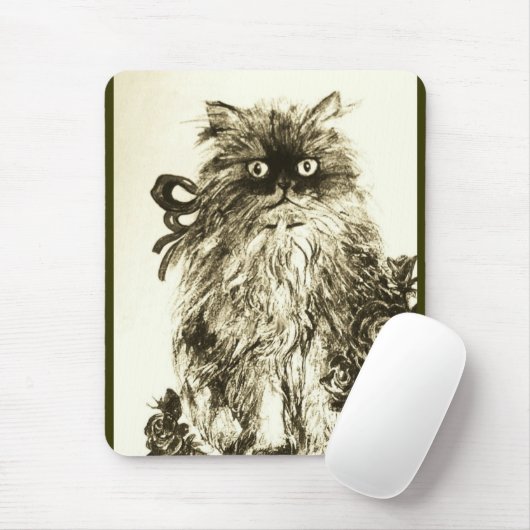 KITTEN MET ROZEN, bruin en wit Muismat (Met muis)