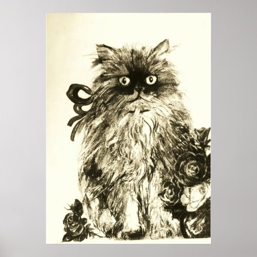 KITTEN MET ROZEN ,Bruin en Wit Poster (Voorkant)