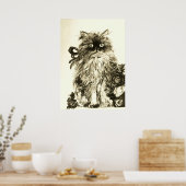 KITTEN MET ROZEN ,Bruin en Wit Poster (Keuken)