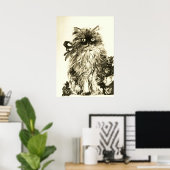 KITTEN MET ROZEN ,Bruin en Wit Poster (Thuiskantoor)