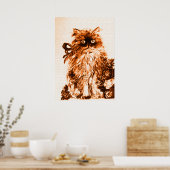 KITTEN MET ROZEN ,Bruin en Wit Poster (Keuken)