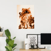 KITTEN MET ROZEN ,Bruin en Wit Poster (Thuiskantoor)