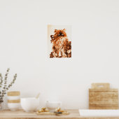 KITTEN MET ROZEN, bruin en wit Poster (Keuken)