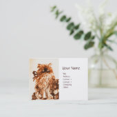 KITTEN MET ROZEN, bruin en wit Visitekaartje (Staand voorkant)