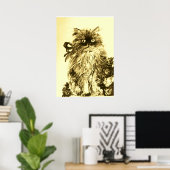 KITTEN MET ROZEN ,Bruin Geel en Wit Poster (Thuiskantoor)