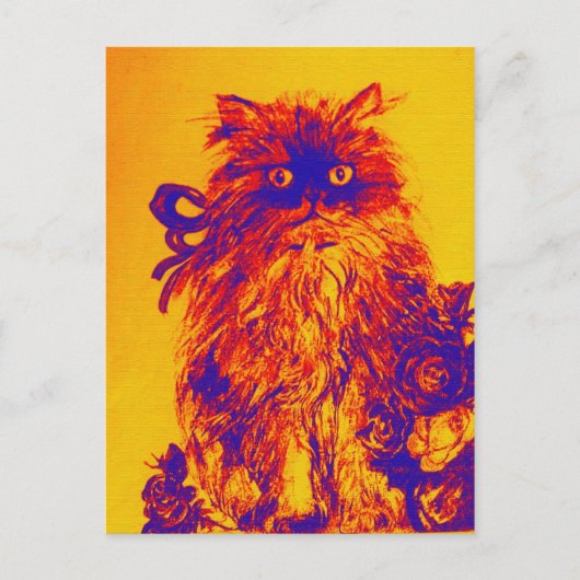 KITTEN MET ROZEN, Geel Oranje blauw Briefkaart (Voorkant)