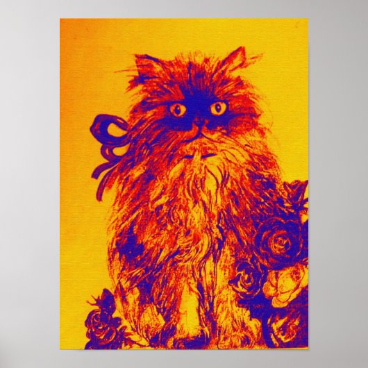 KITTEN MET ROZEN ,Geel Oranje Blauw Poster (Voorkant)