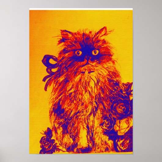 KITTEN MET ROZEN, Geel Oranje blauw Poster (Voorkant)