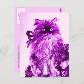 KITTEN MET ROZEN, Paars Violet en wit Briefkaart (Voorkant / Achterkant)