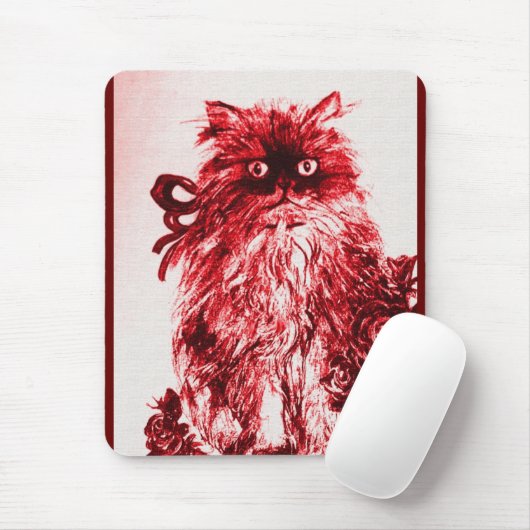 KITTEN MET ROZEN, rood en wit Muismat (Met muis)