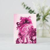 KITTEN MET ROZEN, Roze Fuchsia White Briefkaart (Staand voorkant)