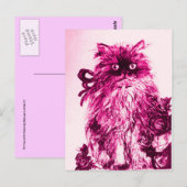 KITTEN MET ROZEN, Roze Fuchsia White Briefkaart (Voorkant / Achterkant)
