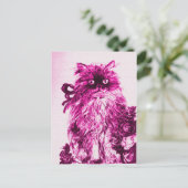 KITTEN MET ROZEN, Roze Fuchsia White Briefkaart (Staand voorkant)