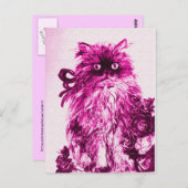 KITTEN MET ROZEN, Roze Fuchsia White Briefkaart (Voorkant / Achterkant)
