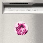 KITTEN MET ROZEN, Roze Fuchsia White Magneet (Insitu (Vaatwasser))