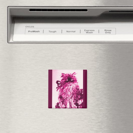KITTEN MET ROZEN, Roze Fuchsia White Magneet (Insitu (Vaatwasser))