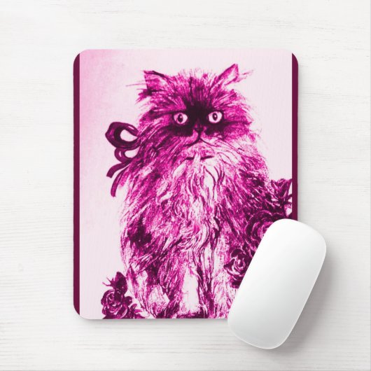 KITTEN MET ROZEN, Roze Fuchsia White Muismat (Met muis)