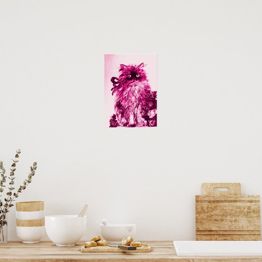 KITTEN MET ROZEN, Roze Fuchsia White Poster (Keuken)