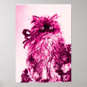 KITTEN MET ROZEN, Roze Fuchsia White Poster (Voorkant)