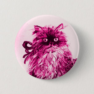 KITTEN MET ROZEN, Roze Fuchsia White Ronde Button 5,7 Cm