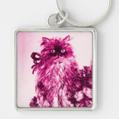 KITTEN MET ROZEN, Roze Fuchsia White Sleutelhanger (Voorkant)