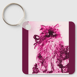 KITTEN MET ROZEN, Roze Fuchsia White Sleutelhanger