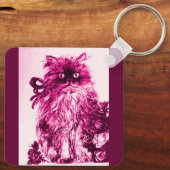 KITTEN MET ROZEN, Roze Fuchsia White Sleutelhanger (Achterkant)