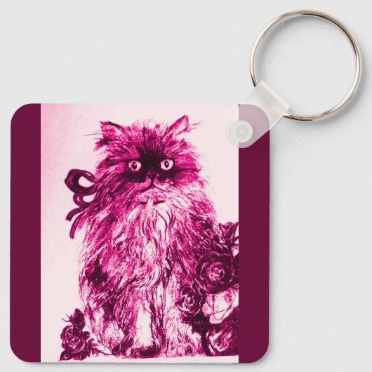 KITTEN MET ROZEN, Roze Fuchsia White Sleutelhanger (Achterkant)