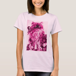 KITTEN MET ROZEN, Roze Fuchsia White T-Shirt