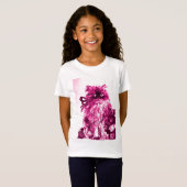 KITTEN MET ROZEN, Roze Fuchsia White T-shirt (Voorkant volledig)