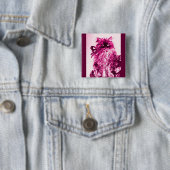 KITTEN MET ROZEN, Roze Fuchsia White Vierkante Button 5,1 Cm (In situ)