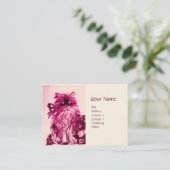 KITTEN MET ROZEN, Roze Fuchsia White Visitekaartje (Staand voorkant)