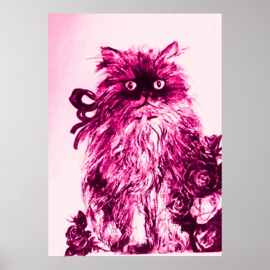 KITTEN MET ROZEN ,Roze Fuchsia Wit Poster (Voorkant)