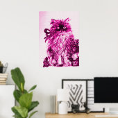 KITTEN MET ROZEN ,Roze Fuchsia Wit Poster (Thuiskantoor)