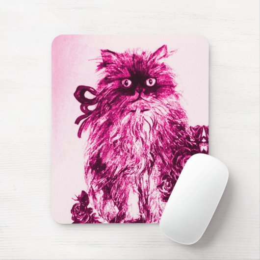 KITTEN MET ROZEN,Roze Fuchsia Witte Waterverf Muismat (Met muis)