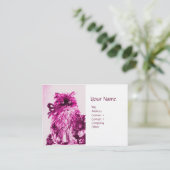 KITTEN MET ROZEN, wit linnenpapier voor roze fuchs Visitekaartje (Staand voorkant)