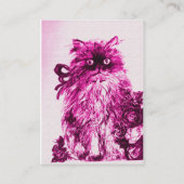 KITTEN MET ROZEN, wit linnenpapier voor roze fuchs Visitekaartje (Achterkant)