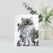 KITTEN MET ROZEN, zwart en wit Briefkaart (Staand voorkant)