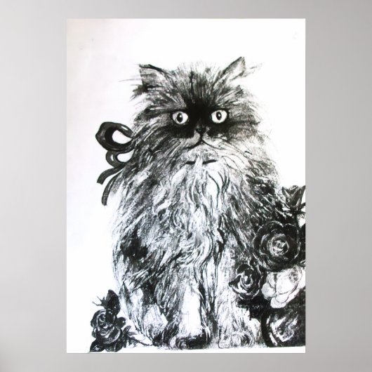KITTEN MET ROZEN ,Zwart en Wit Poster (Voorkant)