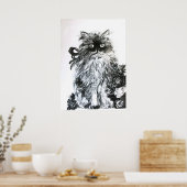 KITTEN MET ROZEN ,Zwart en Wit Poster (Keuken)