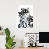 KITTEN MET ROZEN ,Zwart en Wit Poster (Thuiskantoor)